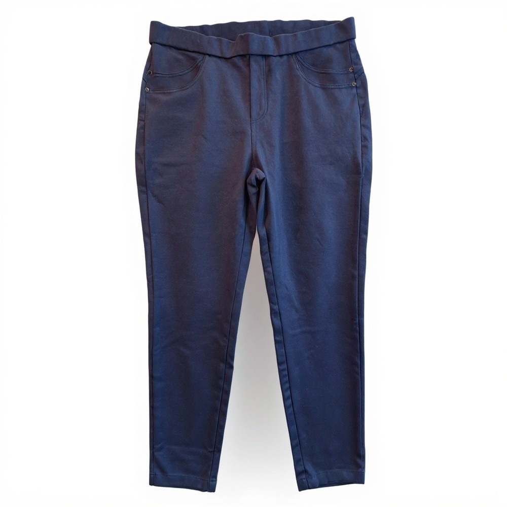 Dash Womens Petite XL Navy Blue Pull On Stretch Slim Leg Pants Back Pockets
